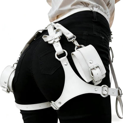 Punk Leather Thigh Straps,Women's Gothic Leather Thigh Harness,Adjustable Costume Accessory for Women,Waist Chain Belt Halloween Rave Festival Party Outfit（White）