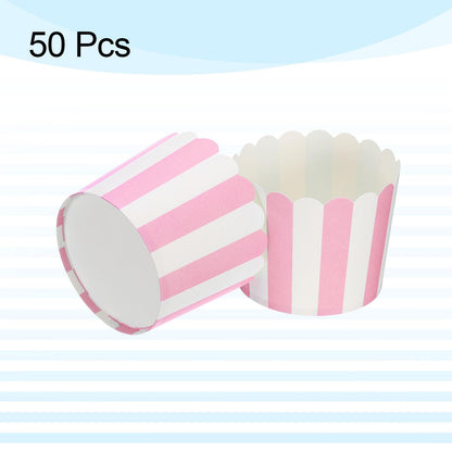 HARFINGTON 50Pcs Paper Baking Cups 6oz Greaseproof Disposable Bulk Cupcake Muffins Liners Cases Wrappers for Wedding Birthday Graduation, Stripe Pink