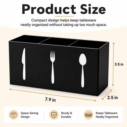 Eselatin 3 Compartments Silverware Caddy,Plastic Utensil Holder for Kitchen Countertop,Party Silverware Holder,Lfork Spoon Knife Organizer, Black