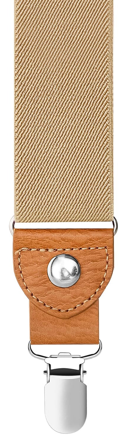 WAQXTV Men's Suspenders 4 Metal Clips Y-Back Adjustable 1.4" Wide Elastic 43" Khaki