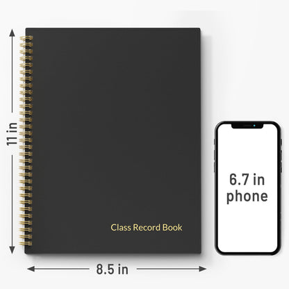 SUNEE Teacher Class Record Book for 9-10 weeks, 36 Names, 8.5x11 Inch, 104 Pages (52 Sheets), 100gsm Thick Paper, Larger Grade Recording up to 36 Students with Water-Resistant Plastic Cover, Black