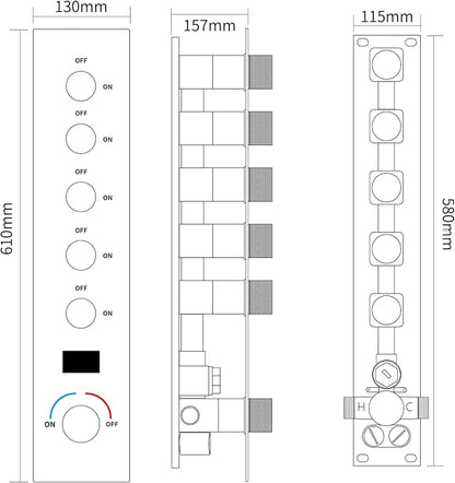 AYIVG Brushed Gold 16 x 26 Inch Full Body Thermostatic Rainfall Shower System 64 Color LED Rainfall Luxury Shower Head System with 6 Spray Jets Ceiling Mount Rain Temperature Display Shower Faucet Set