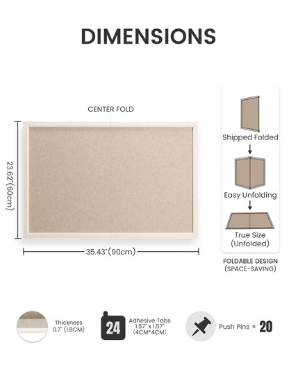 Fluxynara Foldable Cork Board Alternative, Felt Bulletin Board 35.4" x 23.6" Oatmeal Frame with 24 Adhesive Tabs, Pin Board for Home Office, Classroom, Entryway, Kitchen Wall Decor—Deep Camel