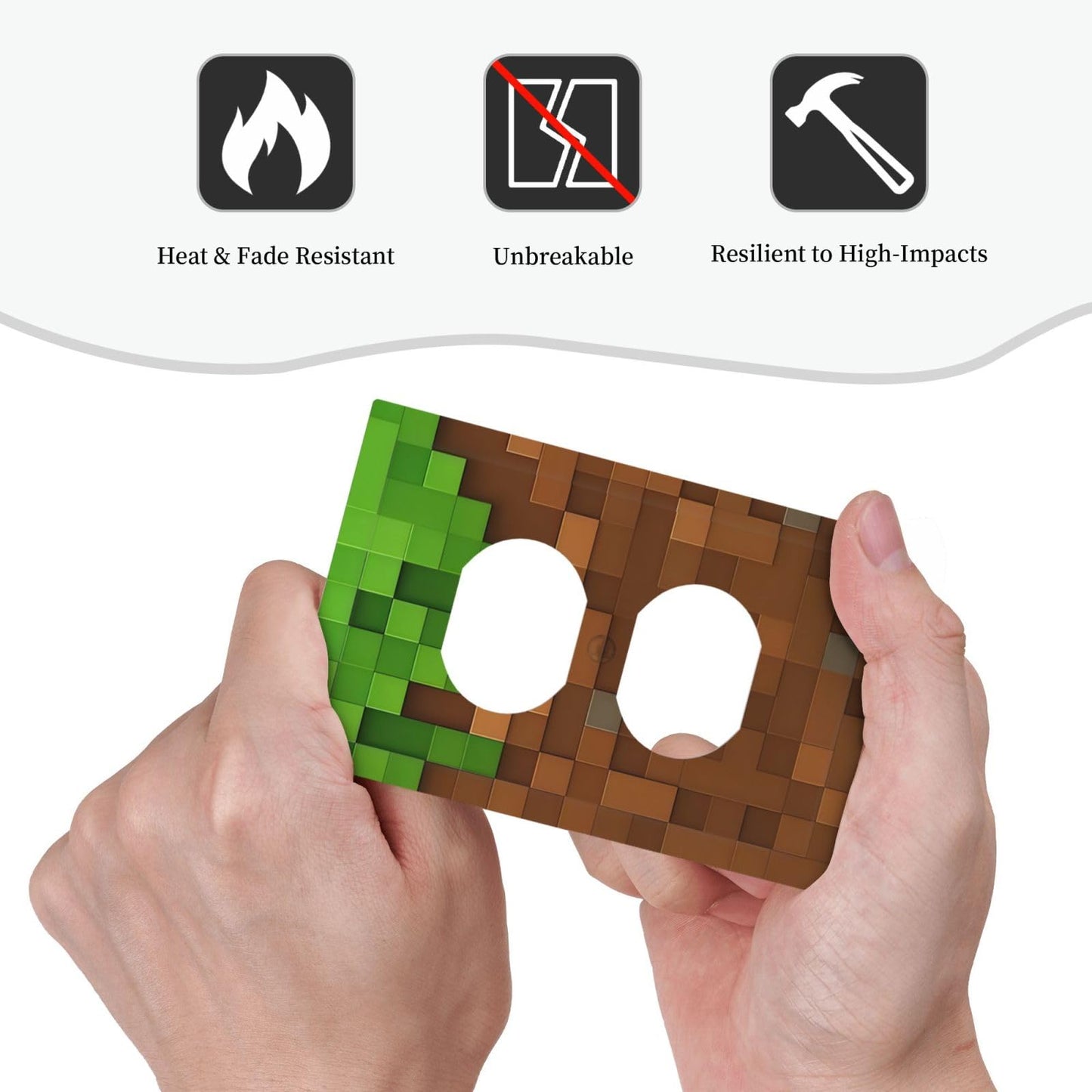 Pixel Style Gamer Themed Grass Block Outlet Covers 1 Gang Duplex Light Switch Cover Decorative Switch Plates Electrical Receptacle Faceplate Wall Plate for Kids Room Office Home Decor