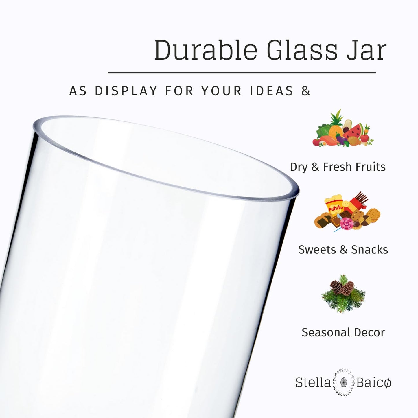 Stella Baicø Clear Glass Apothecary Jars, Candy Jar with Lid, Elegant Decorative Jars for Wedding and Party