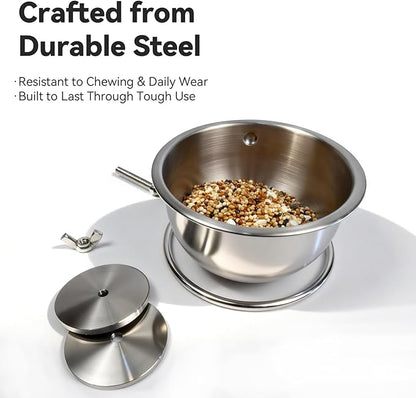 AOTU Anti-Snatch Stainless Steel Parrot Feeding Cups with Locking Buckle - Bird Food & Water Bowls, Bird Cage Accessories for Cockatiel, Conure, Budgie, Macaw, Gray Parrot & Small Pets (L)