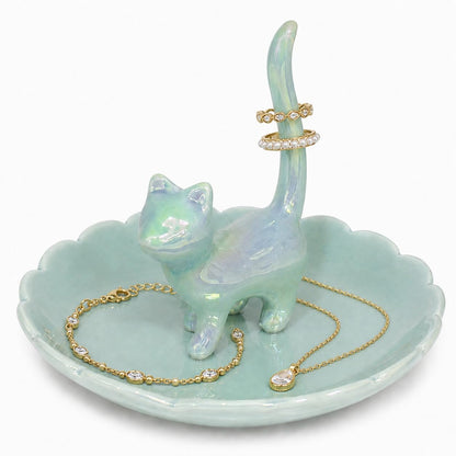 bwszrosa Cat Ring Holder Jewelry Dish–Ceramic Trinket Tray for Rings,Earrings,Necklaces & Bracelets,Cute Cat Jewelry Organizer for Vanity,Nightstand,Dresser,Birthday Gift for Women,Girls Cat Lovers