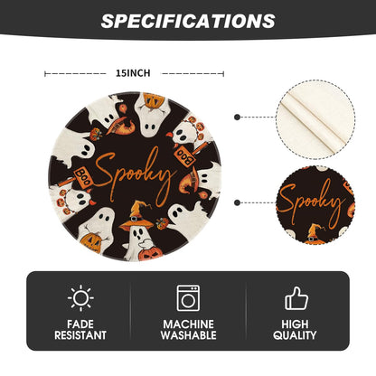 Artoid Mode Spooky Ghost Halloween Round Placemats Set of 6, 14 Inch Table Mats for Party Kitchen Dining