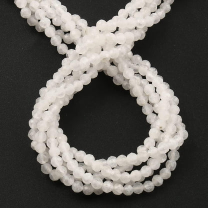 Song Xi 180pcs 2mm Natural White Moonstone Gemstone Faceted Round Loose Stones for Bracelet Jewelry Making, Small Stones for Christmas Gift for Women
