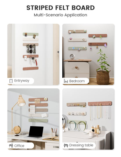 Fluxynara Cork Board Alternative Felt Strip Board 5-Pack 13"x2", Office Pin Board with 35 Push Pins, Adhesive Install for Bedroom Door & Home Office (Boho)