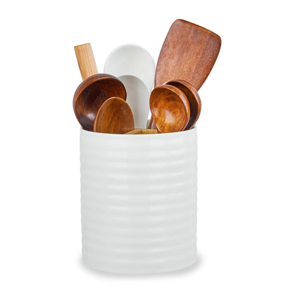 Meichu Utensil Holder, White Ceramic Utensil Holder for Countertop, 7.2" Large Cooking Utensil Crock for kitchen counter with Divider Board, Morden Countertop Organizer for Spatula, Kitchen Decor