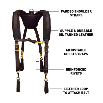 OX Tools Pro Oil Tanned Leather Tool Belt Suspenders for Men - Heavy Duty & Padded Support w/Adjustable Chest Strap OX-P263501 - Tirantes Para Bolsas de Construccion
