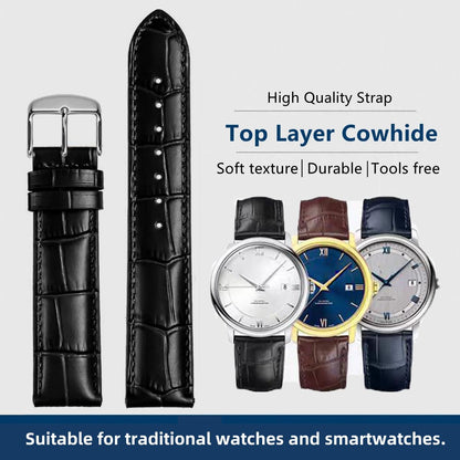 HEYOZURY Watch Bands Genuine Leather Embossed Alligator Grain Calfskin Replacement Strap for Women Men Bracelet Choose Color Width 16mm 17mm 18mm 19mm 20mm 21mm 22mm 22mm 24mm