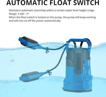 FOTING 1/2HP Sump Pump, 4900GPH High Flow Clean&Dirty Submersible Water Pump with Float Switch, Thermoplastic Electric Portable Utility Pump for Pool Draining Hot Tub Garden Basement