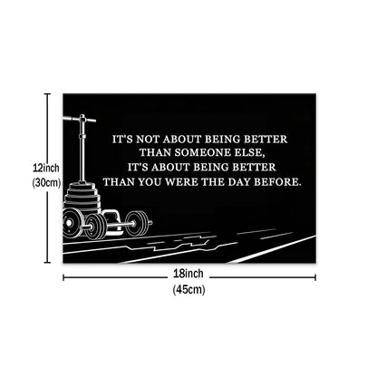 PSYYSP Motivational Gym Wall Art Decor, Better Than Yesterday Inspirational Fitness Quote Posters for Home Gym, Framed Canvas Print Workout Wall Decor for Men Athletes Office, 18x12 Inch