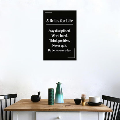 PSYYSP Motivational Wall Decor Office 5 Rules For Life Inspirational Poster For Office Men Women Success Quotes Canvas Wall Art Framed Modern Daily Discipline Sign Office Decorations 12x18 Inch