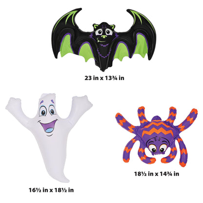 Beistle 3 Piece 18.5"-23" Hanging Inflatable Bat, Ghost, & Spider, Halloween Party Decorations, Indoor Outdoor Blow Up Décor