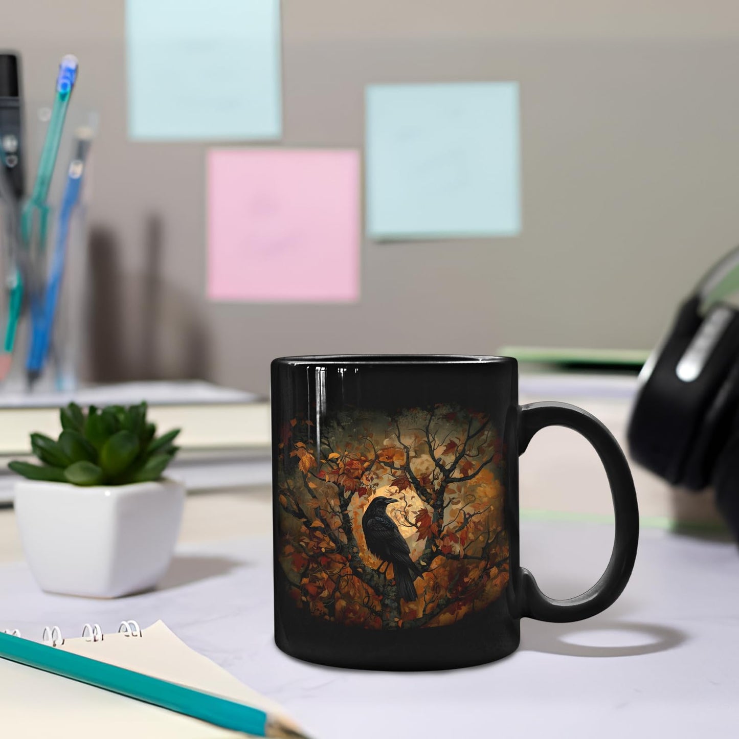 URLLUAE Raven Decor, Crow Decor, Gothic Mug Gifts for Women, Gothic Decor for Bedroom, Halloween Gifts for Women, Black Halloween Mugs, Fall Ceramic Coffee Mug 11 Oz