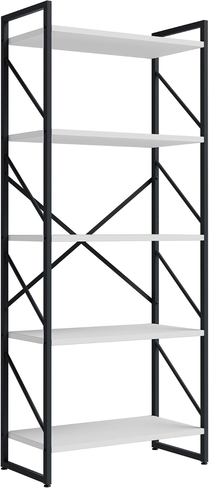 Shintenchi 5 Tiers Bookshelf, Classically Tall Bookcase Shelf,Industrial Book Rack,Modern Book Holder in Bedroom/Living Room/Office, Storage Rack Shelves for Books/Movies,11.8" Dx23.6 Wx62.2 H,White
