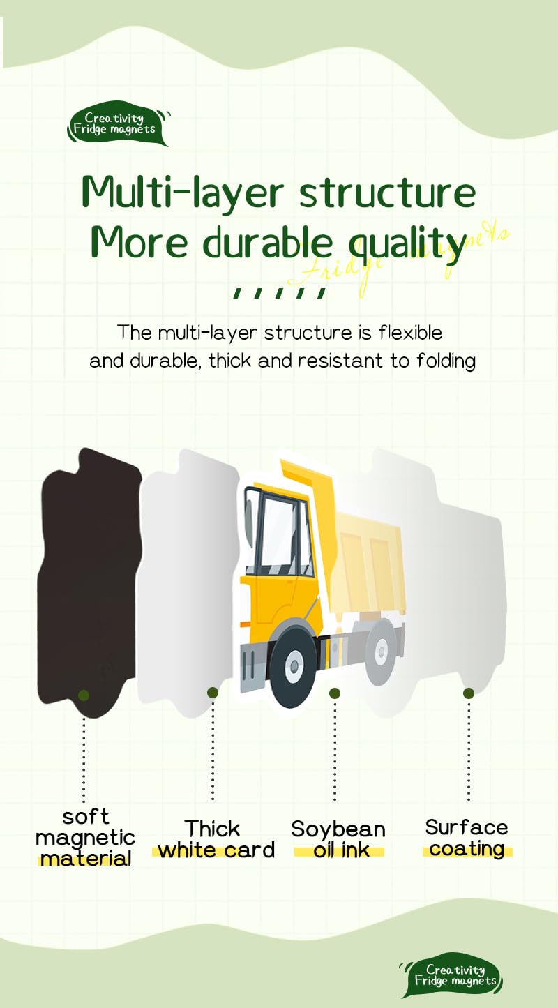 20 Pcs Cartoon Construction Vehicle Refrigerator Magnets, Thickened Cardstock Soft Magnet Construction Truck Magnets for Fridge Magnetic Board, Vehicle-Themed Gift Magnets(Engineering Vehicle)