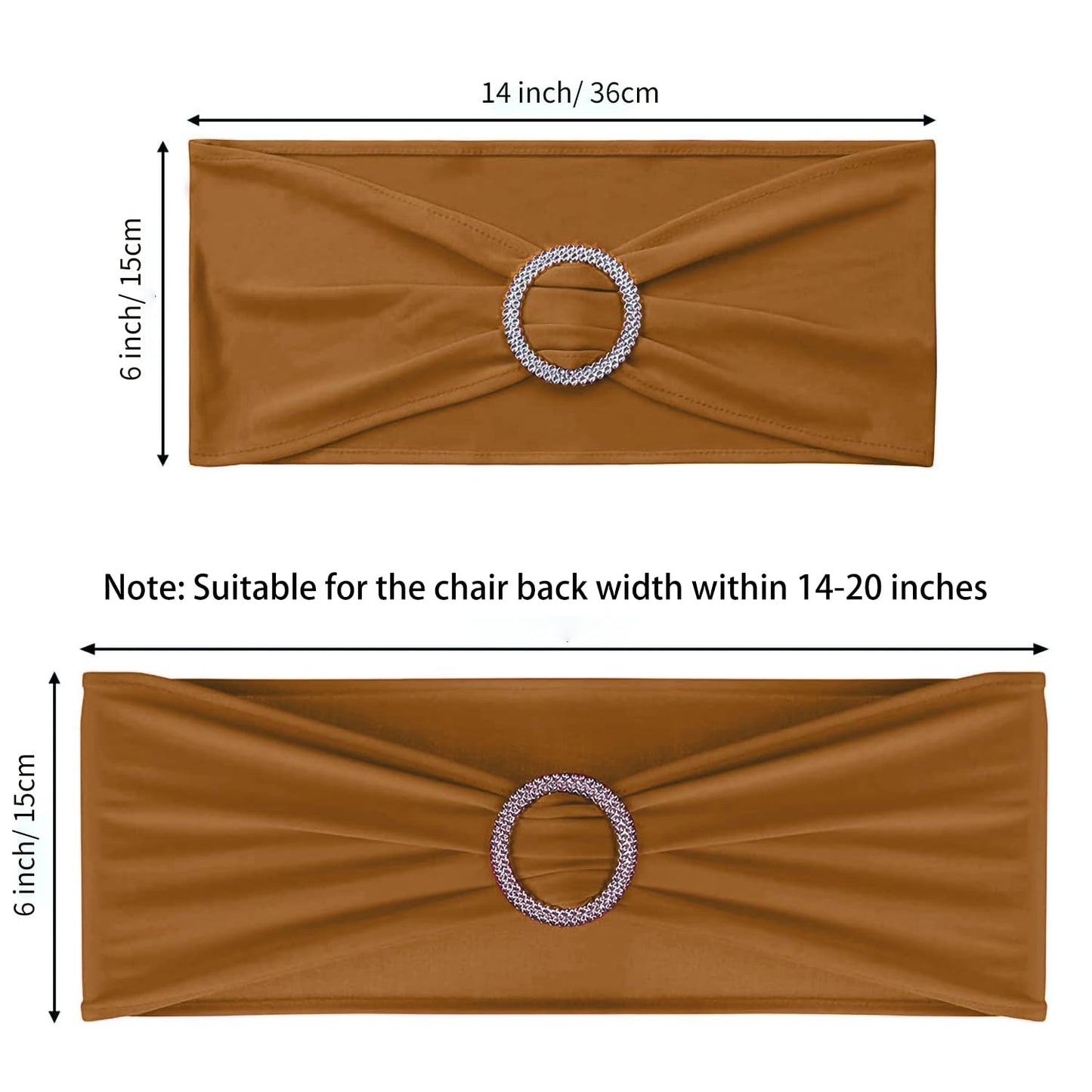 ManMengJi 25PCS Chair Sashes, Spandex Sashes Bows Brown, Chair Cover Bands with Buckle Slider for Banquet, Party, Hotel Event Decorations