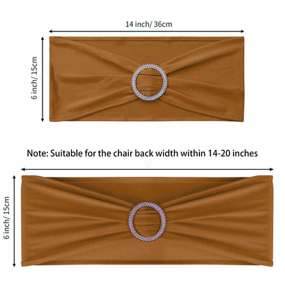 ManMengJi 25PCS Chair Sashes, Spandex Sashes Bows Brown, Chair Cover Bands with Buckle Slider for Banquet, Party, Hotel Event Decorations