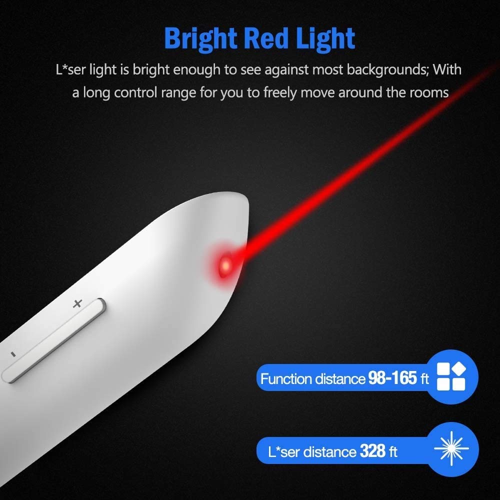 DinoFire White Wireless Presenter, Volume Control Presentation Clicker, RF 2.4GHz PowerPoint Clicker Presentation Remote Control Slide Clicker Advancer