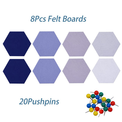 Afumazi 8Pcs Hexagon Felt Cork Board Tiles Self Adhesive Bulletin Board, Pin Board for Wall Decor Memos Photos Display (Set B)