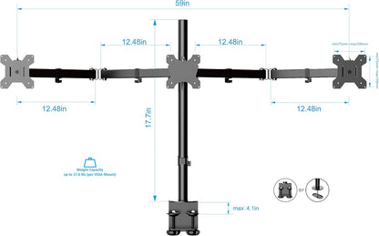Rocelco 46" Large Height Adjustable Standing Desk Converter with Triple Monitor Mount BUNDLE - Quick Sit Stand Up Computer Workstation Riser - Retractable Keyboard Tray - White (R DADRW-46-DM3)