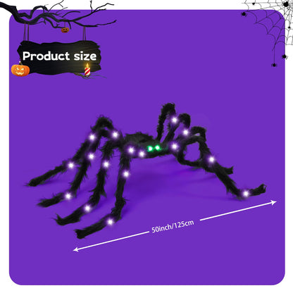 VOMAOK Halloween Spider Decorations 4ft Light Up Giant Spider(2 Pack) with Green Lighted Eyes for Indoor Outdoor Halloween Decorations Yard Party House Décor