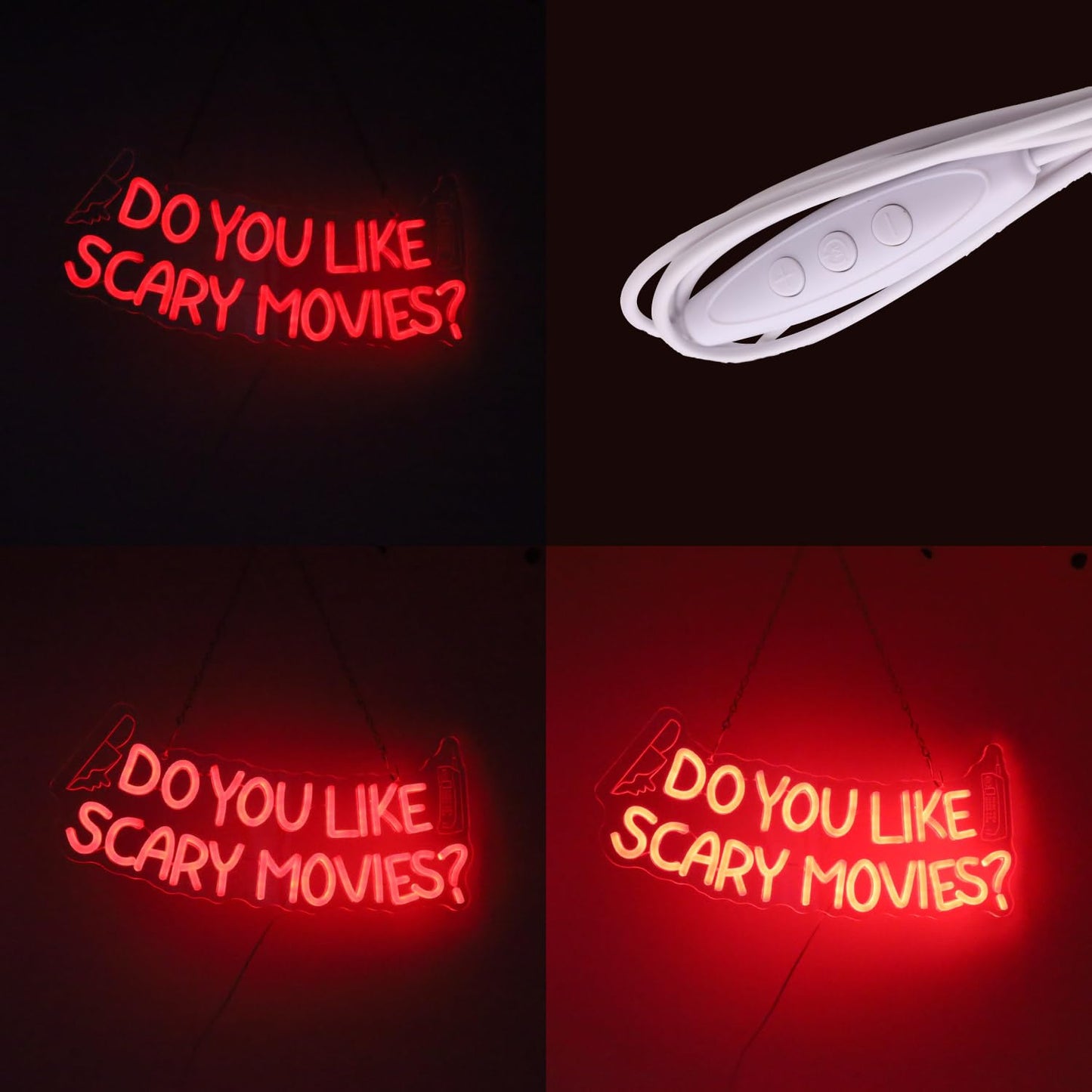 Do You Like Scary Movies LED Neon Sign Horror Movie Decor for Wall USB Powered Adjustable Brightness Easy Install Neon Lights for Room Halloween Decorations