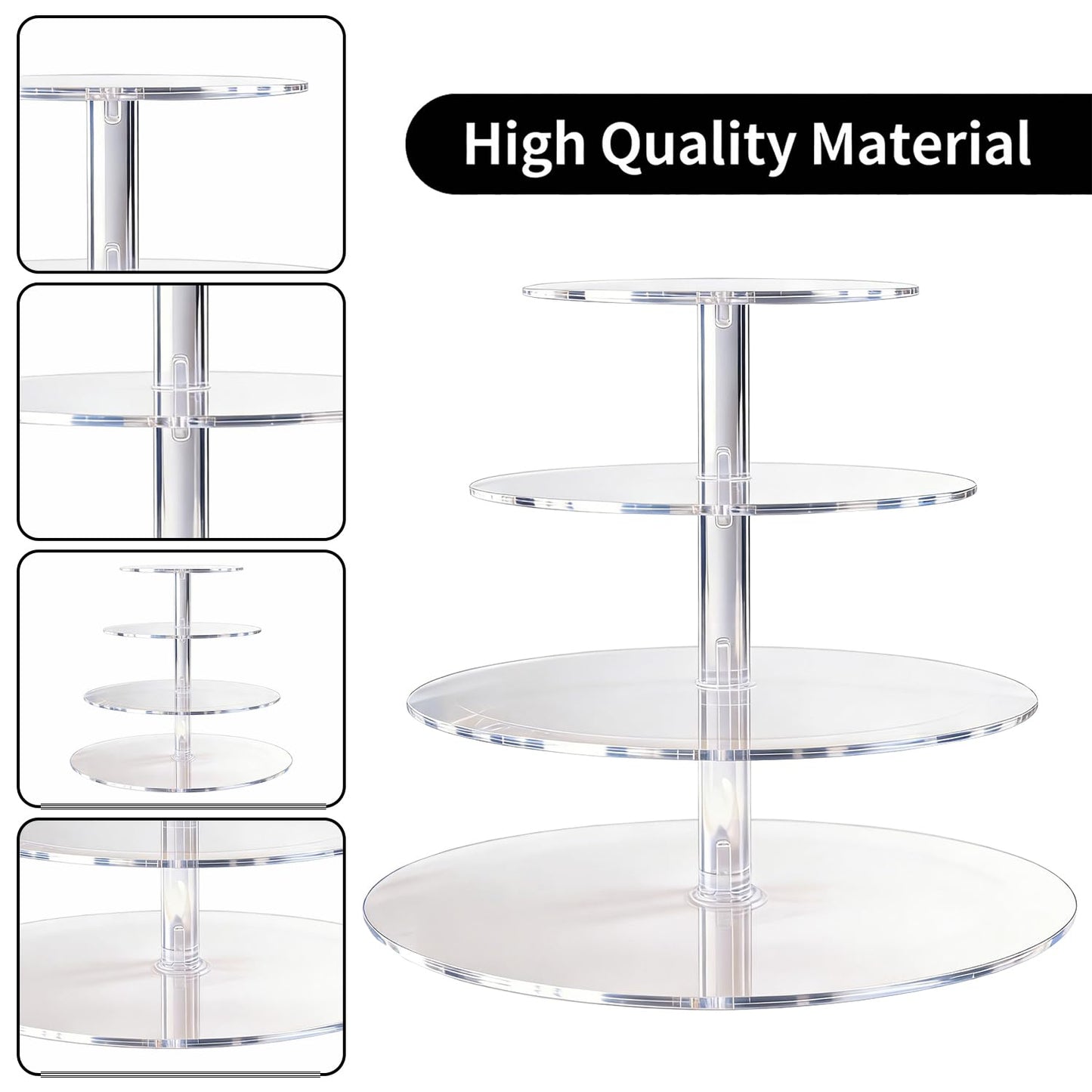 Vankcp 1 Pcs Cupcake Stand, 4-Tier Round Acrylic Cupcake Display Stand for 50 Cupcakes, Clear 4 Tier Cupcake Stand for Wedding Birthday Party，Halloween