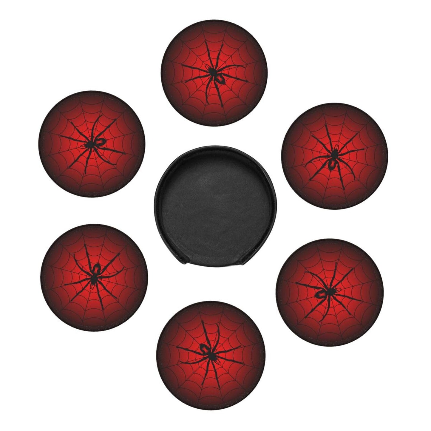 Spider Coasters for Drinks with Holder Leather Coasters Set of 6 Cute Halloween Drink Coasters Sets for Living Room Kitchen Coffee Bar Table
