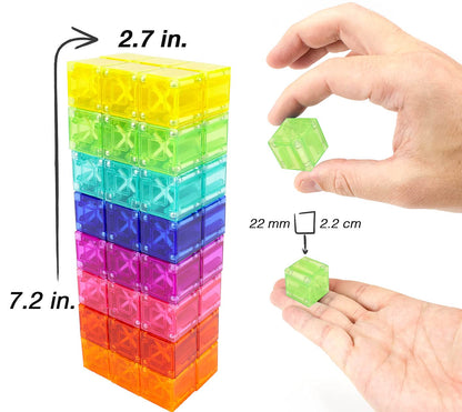 BrainSpark 48PCS Translucent Mulit-Color DigitBlocks Magnetic Building Blocks, Montessori Clear Magnet Cubes for Boys Girls Stacking Block Sets Ages 3-9