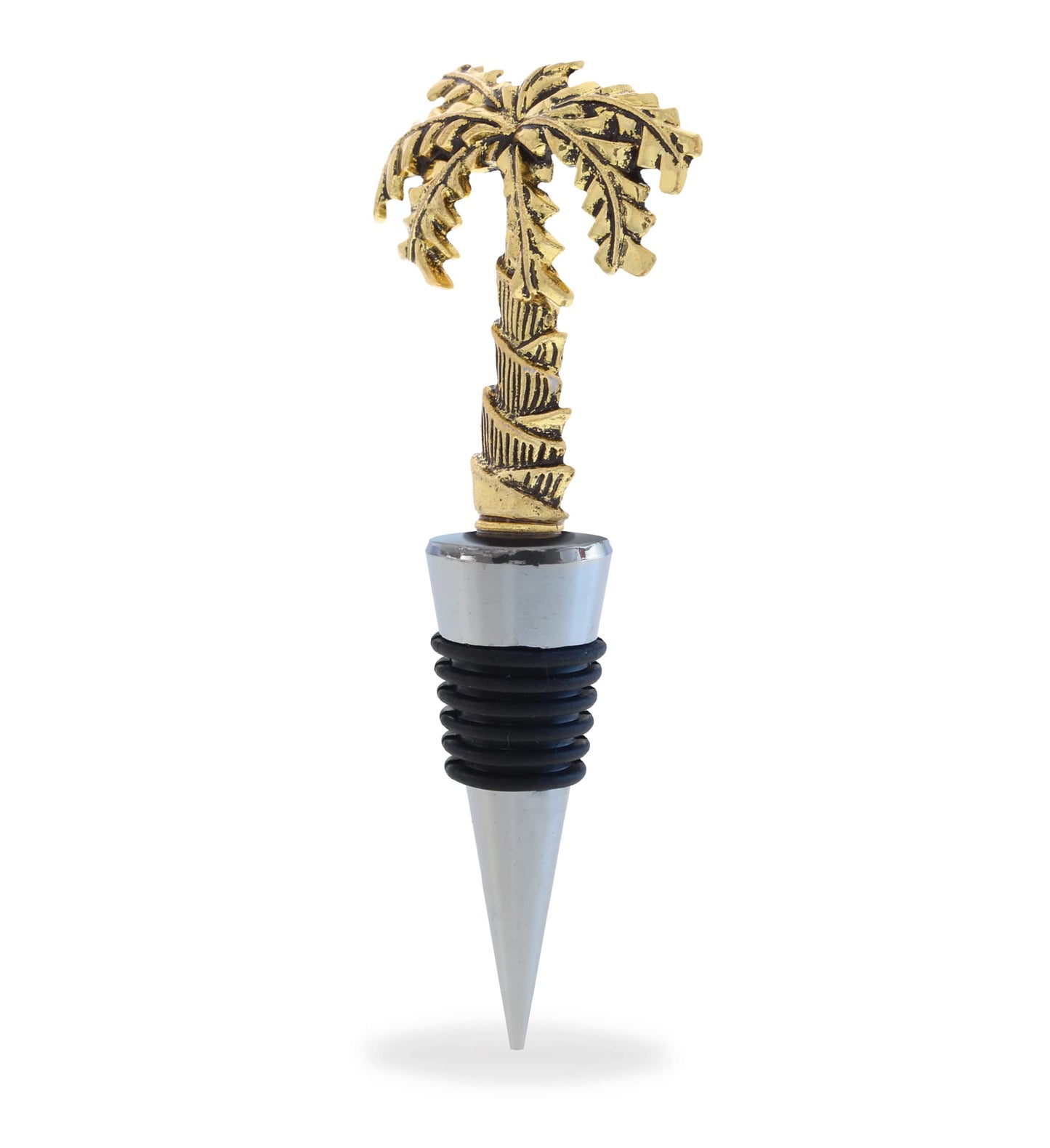 Cheers Gold Palm Tree Metal Wine Stopper - Elegant Vacuum Seal Reusable Tropical Beach Wine Bottle Stopper Airtight Leak Proof Bottle Topper Cork Plug, Home Decor & Bar Tool Accessory Unique Gift
