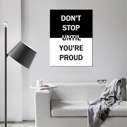 YSPCSUN Inspirational Wall Art for Office Decor Don't Stop Until You're Proud Canvas Prints Framed Motivational Posters Black and White Artwork for Gym Men Bedroom Living Room 24x18 Inch
