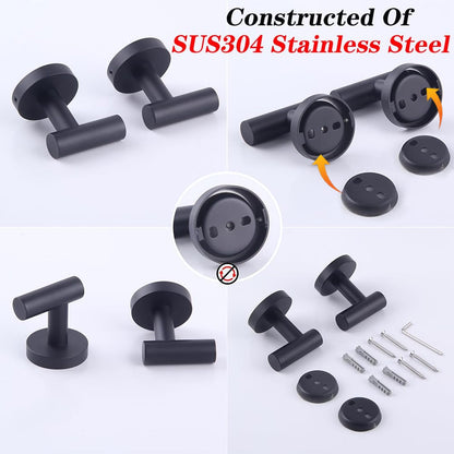 GERZWY Bathroom Matte Black Coat Hook SUS 304 Stainless Steel Single Towel/Robe Clothes Hook for Bath Kitchen Contemporary Hotel Style Wall Mounted 2 Pack AG1107B-BK