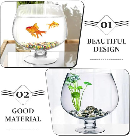 UKCOCO Elegant Glass Fish Bowl: Multi-Functional Betta Fish Tank, Desktop Goldfish Aquarium - Clear Glass Vase for Home Office Decor, 7.47 Inch