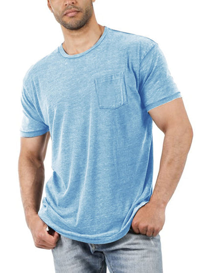 Men's Short Sleeve Soft T-Shirt Casual Solid Color Crew Neck Tee Tops Pocket Shirt Large