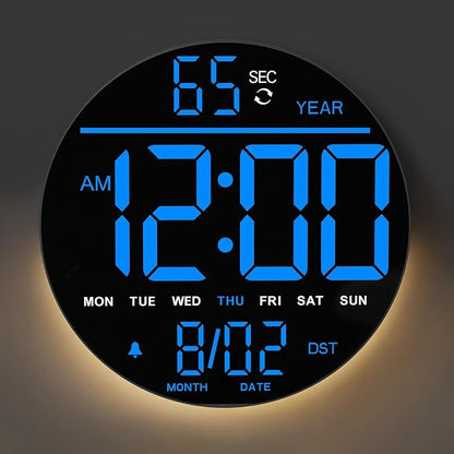 JALL 8" Large Digital Wall Clock with LED Display, Wall Clock with Temperature, Auto DST, Alarm Countdown Timer, 5 Brightness for Office, Bedroom, Living Room, Gym, Classroom Décor, Xmas Birthday Gift