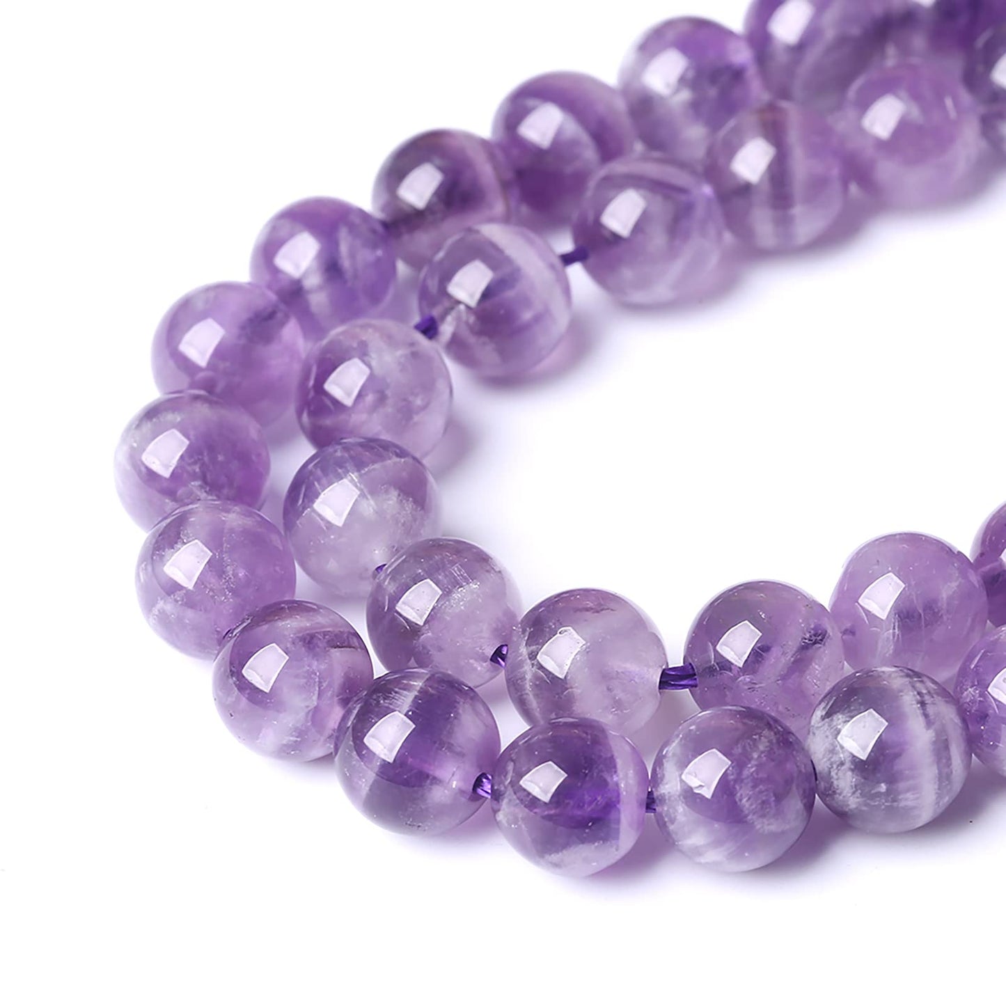 8MM 45PCS Purple Amethyst Dream Lace Beads Natural Quartz Crystal Stone Loose Beads for Jewelry Making DIY Bracelet Grade A+ 15 inches Strand