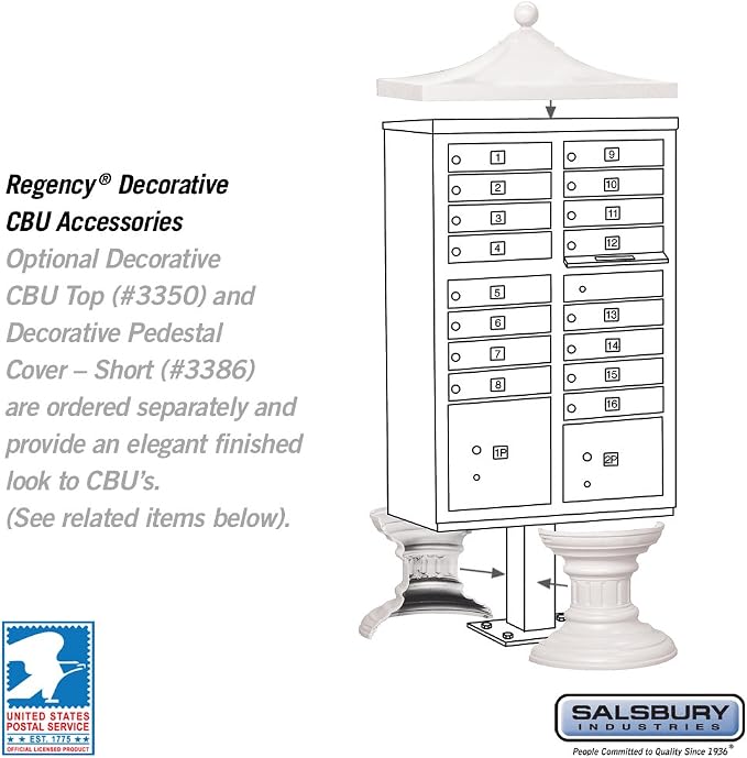 Salsbury Industries 3316WHT-U 16 A Size Doors, Type III Cluster Box Unit, White, for use with USPS Lock