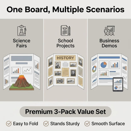 Trifold Poster Board, 24" x 16", White Corrugated Project Boards for Science Fairs, Event Displays, and Business Presentations，School Projects,3-Pack