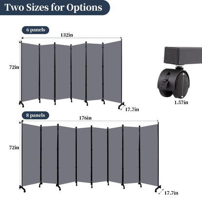 Room Divider 6 Panel-176''Wide Folding Privacy Screen,Large Partition Wall