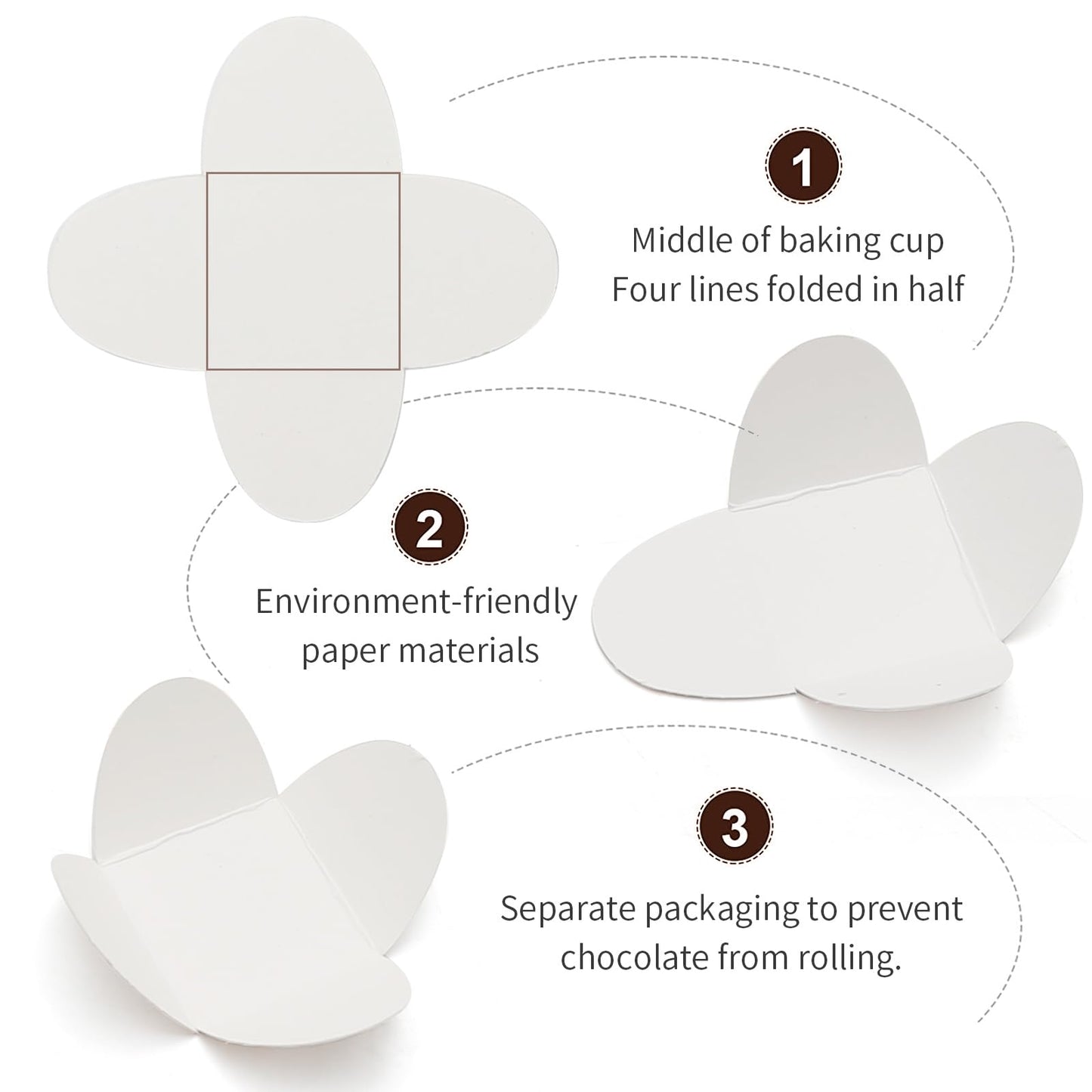 GMAPATS 200Pcs Chocolate Paper Truffle Wrappers, Baking Liners Resistant Chocolate Candy Cups for Valentine‘s Day Gifts, Wedding, Birthday, Baby Shower (White)