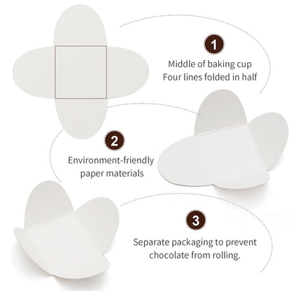 GMAPATS 200Pcs Chocolate Paper Truffle Wrappers, Baking Liners Resistant Chocolate Candy Cups for Valentine‘s Day Gifts, Wedding, Birthday, Baby Shower (White)