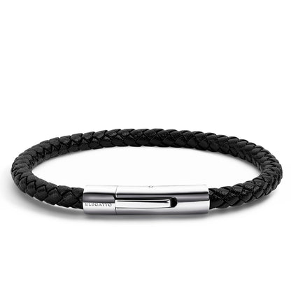 Elegatto Elagio Premium Braided Leather Bracelet for Men | Full-Grain Braided Leather with Sterling Silver Polished Stainless Steel Clasp | Men’s Designer Bracelets | Small