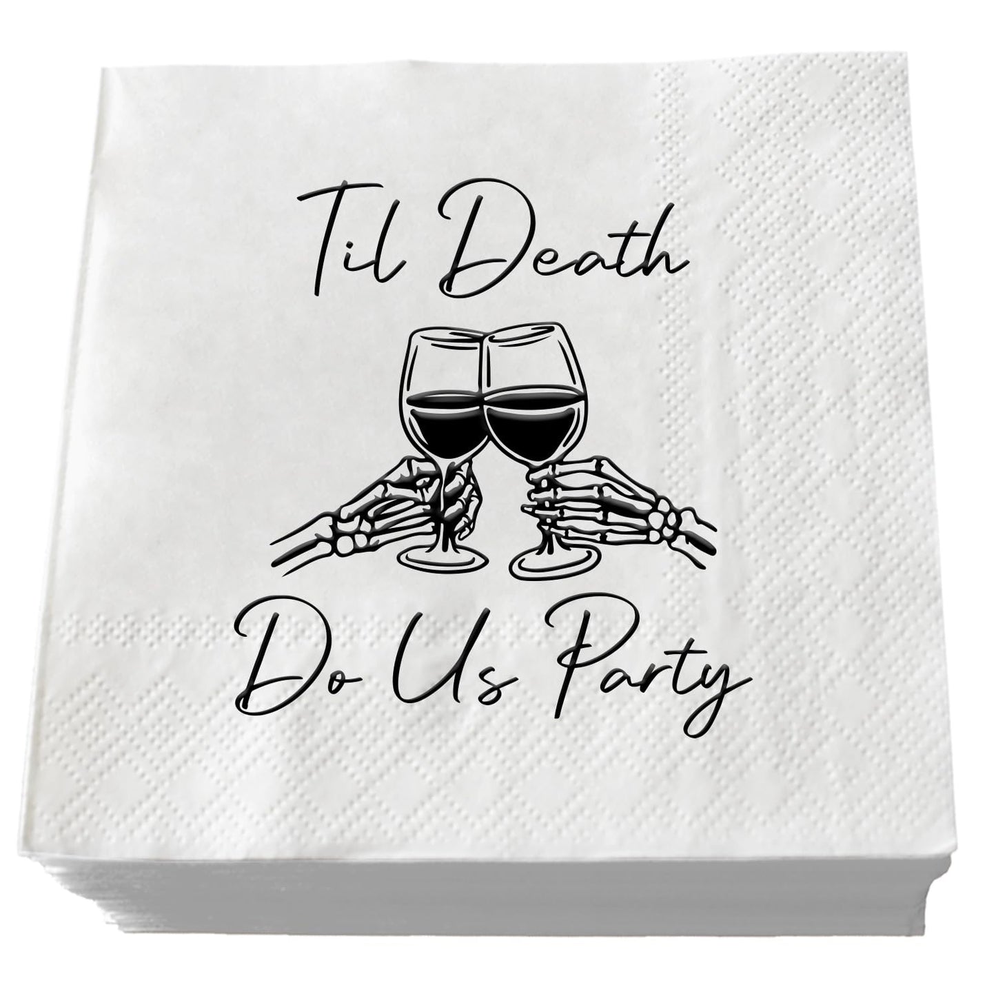 XIUHUBA Til Death Do Us Party Napkins, 50 Pack Black and White Halloween Skeleton Skull Cocktail Napkins for Funny Engagement Bachelorette Wedding Bridal Shower Party Decorations, 3-Ply