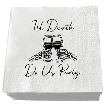 XIUHUBA Til Death Do Us Party Napkins, 50 Pack Black and White Halloween Skeleton Skull Cocktail Napkins for Funny Engagement Bachelorette Wedding Bridal Shower Party Decorations, 3-Ply