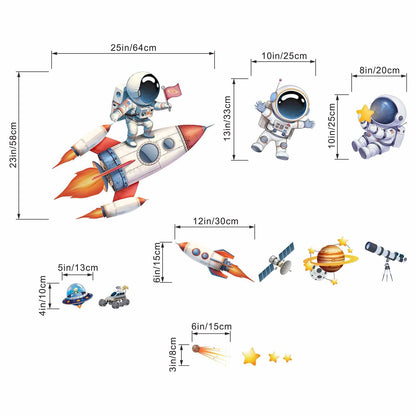 Amimagen Astronaut Wall Decals - Outer Space Planets Rocket Boys Wall Stickers - Baby Nursery Kids Room Daycare Playroom Wall Decor